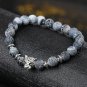 Vintage Gray-Blue Alloy Natural Stone Bracelet Leopard Western Round Elastic
