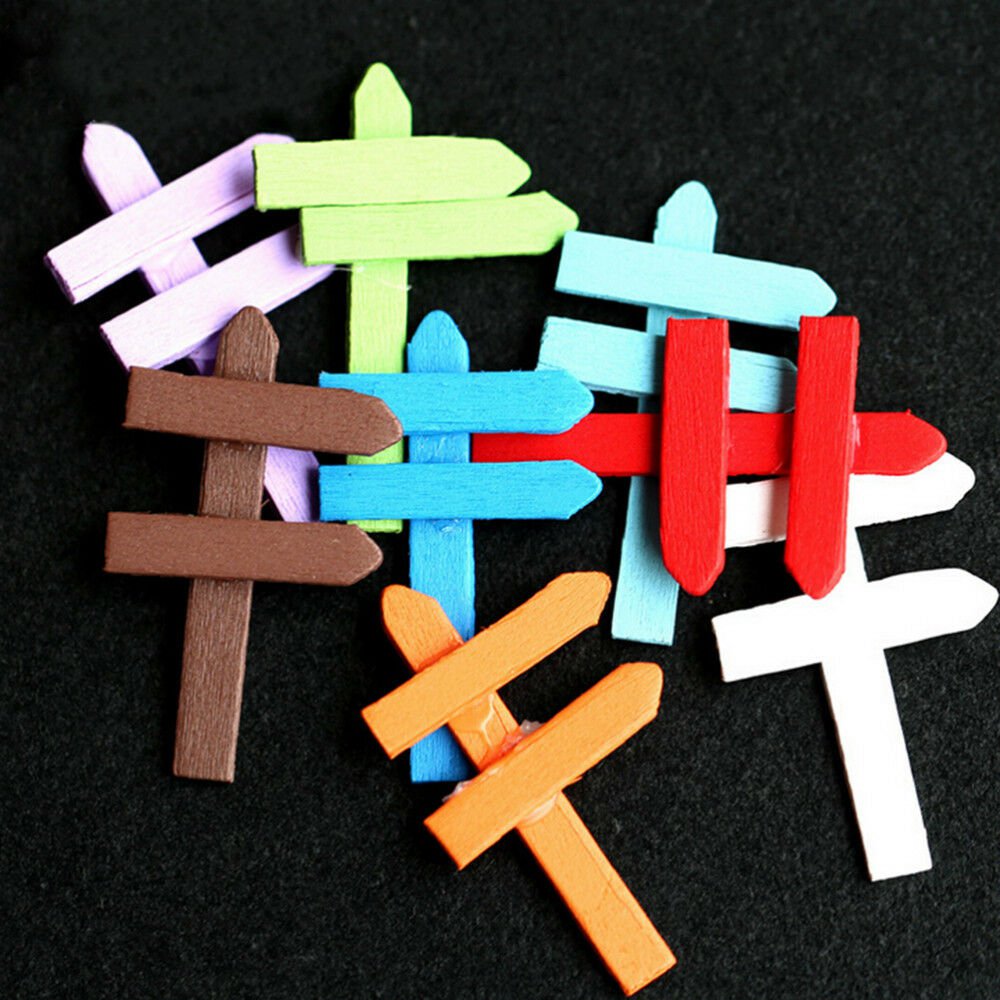 10PCS Wood Crafts Sign Board Signboard Miniatures Fairy Garden gnome Moss New