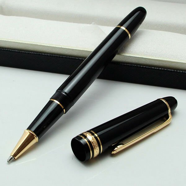 New MB #145 Rollerball Pen black resin Gold Clip