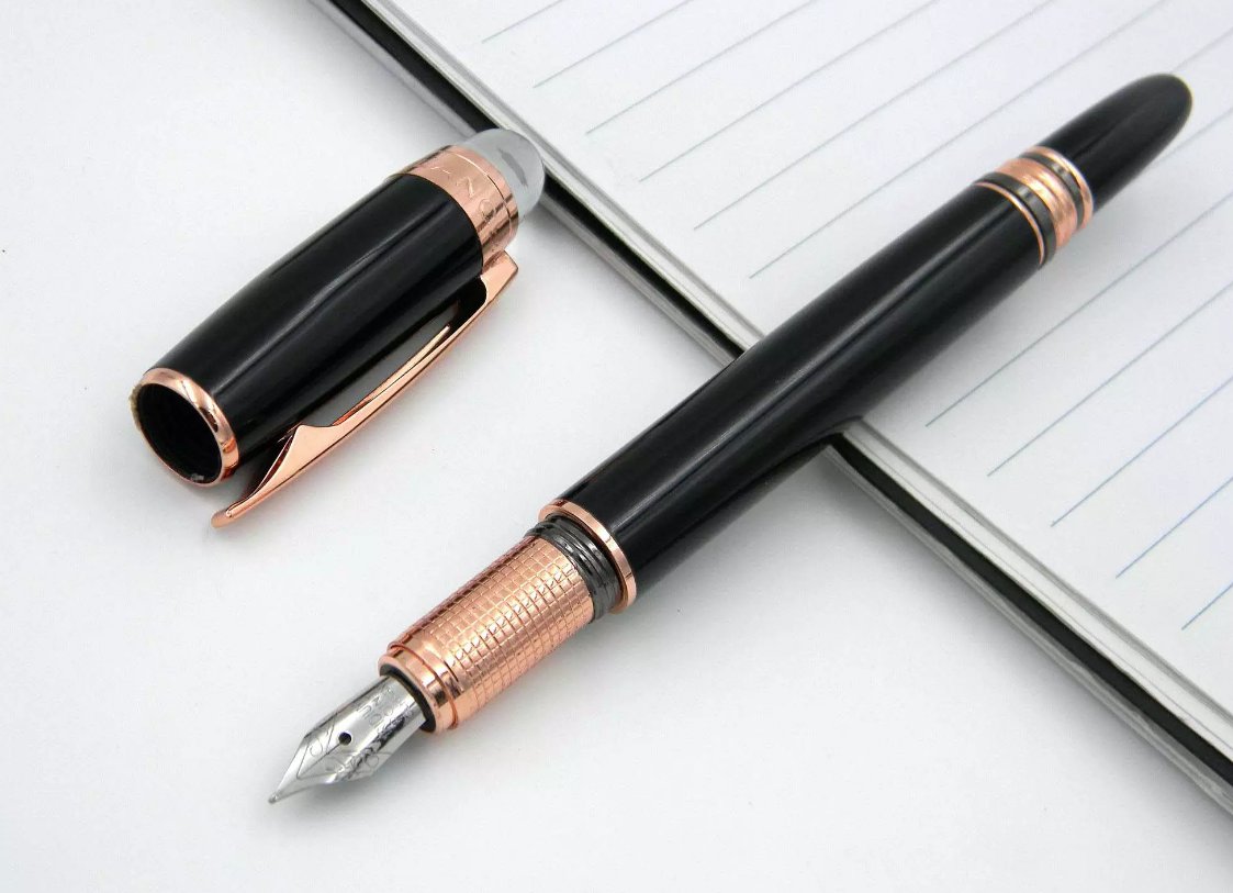 Luxury MB Fountain Pen  Black resin Rose Gold Clip