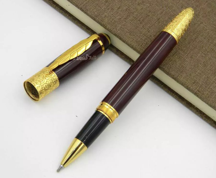 Luxury MB Daniel Defoe Rollerball Pen Dark Red Gold Clip