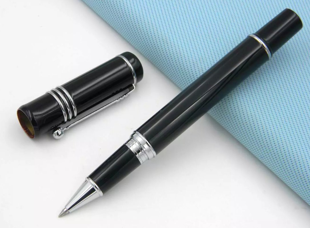 NEW MB Bright Black resin Rollerball Pen White Star on Top