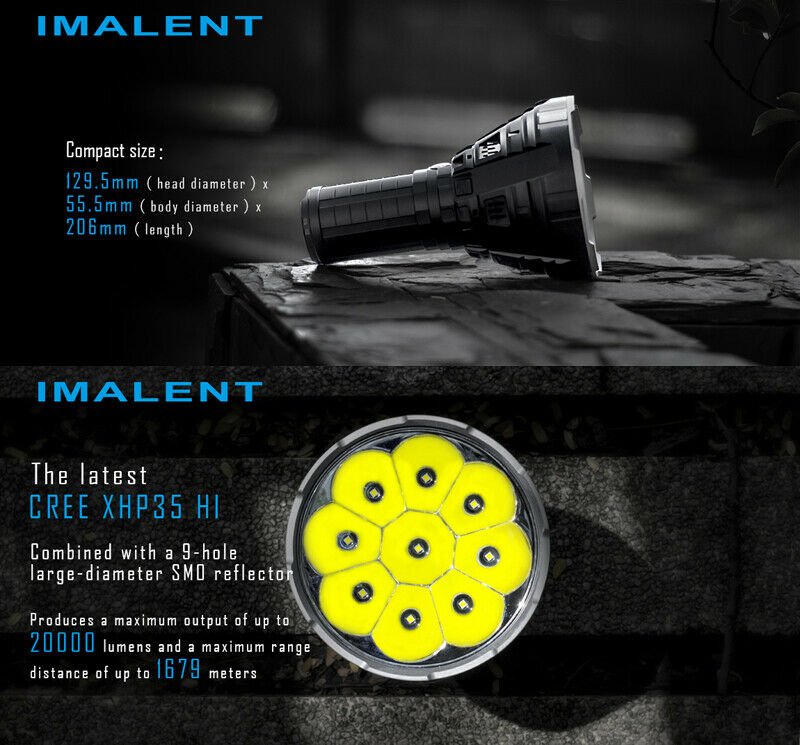 Imalent R90C CREE XHP35 HI LED Rechargeable Flashlight Searchlight 20000 Lumen