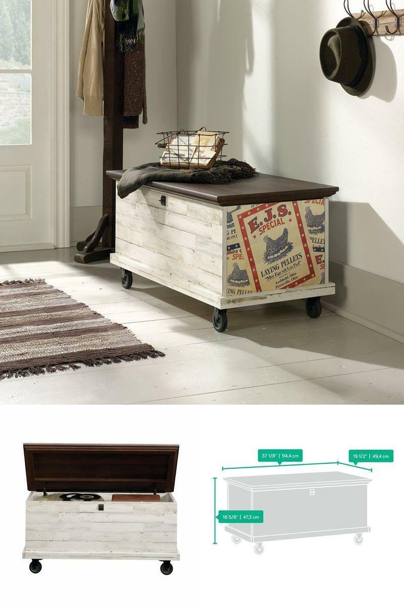 Rolling Storage Bench Ad Top Trunk Coffee Table Chest Rustic Distressed Entryway