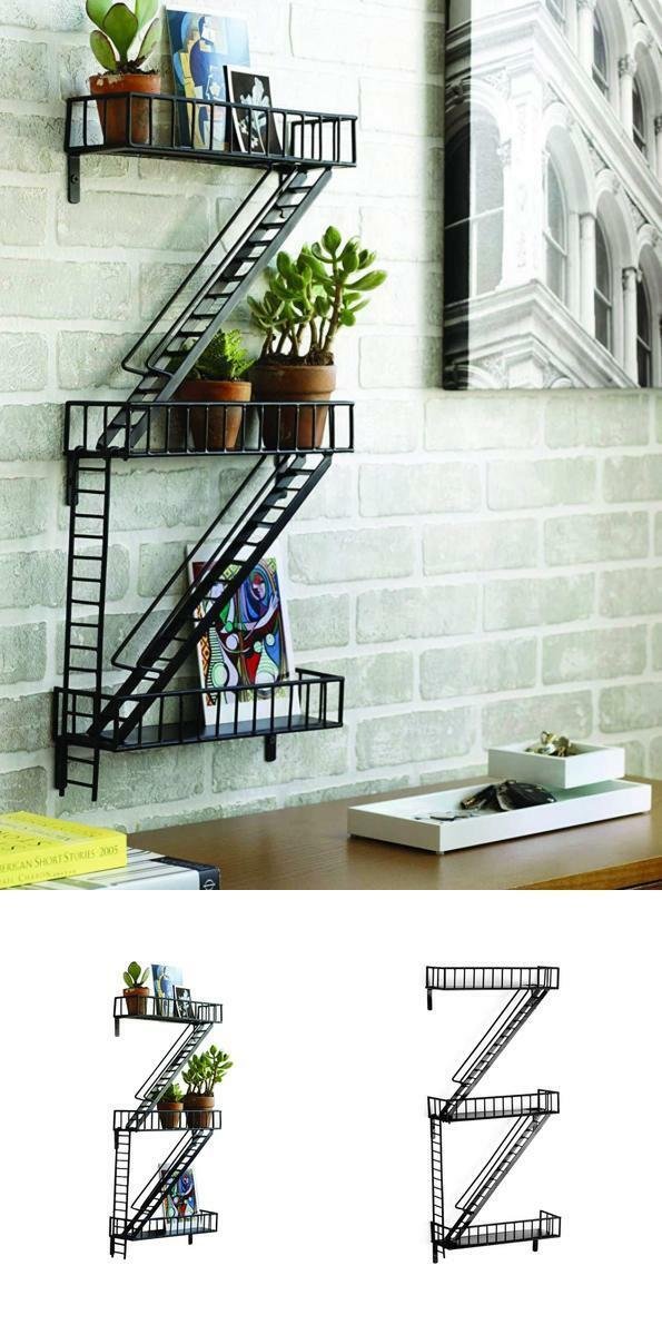 Wall Art Display Shelf shelves Fire Escape Home decor Storage Steel