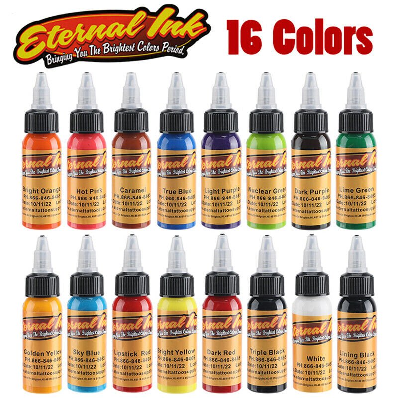 16pcs Colors Eternal Tattoo Ink Set Pigment Bottle Permanent Makeup Art 1OZ 30ml