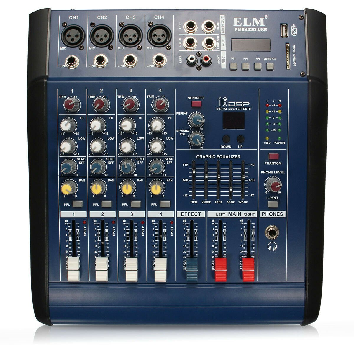 EL M PMX402D-USB 48V 4 Channel USB KTV Karaoke Audio Stage Mixer With Power Ampl