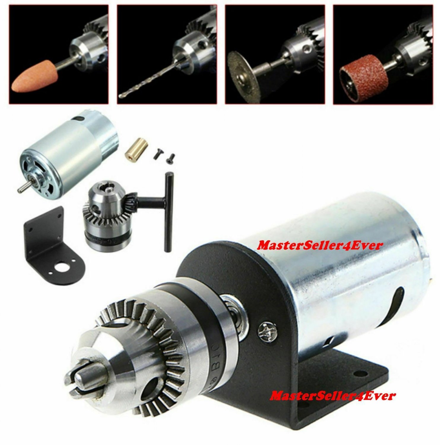 Mini Lathe Motor + Holder 1/8" Chuck DIY bench drill cutting 12-36V 0.3-4mm