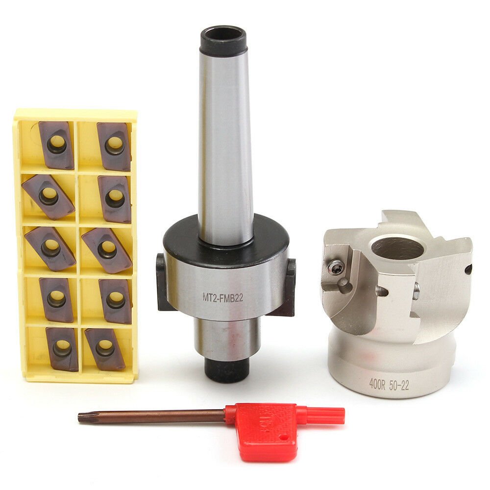 MT2 M10 Shank 50mm CNC Flute Face End Mill Cutter with 10pcs Carbide Inserts