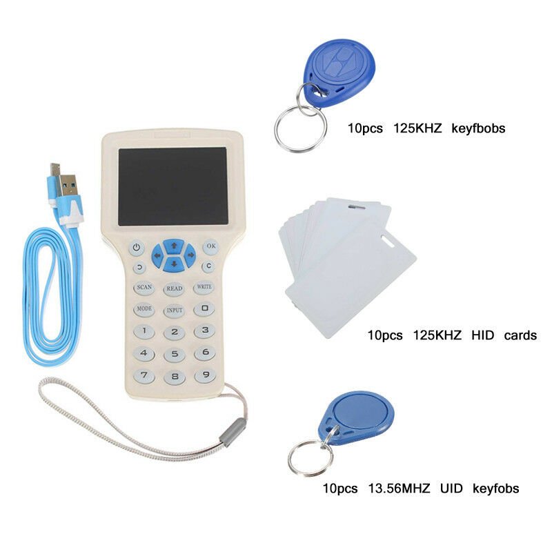 10 Frequency RFID Copier ID IC Reader Writer Copy with 30pcs 13.56MHz 125KHz Key