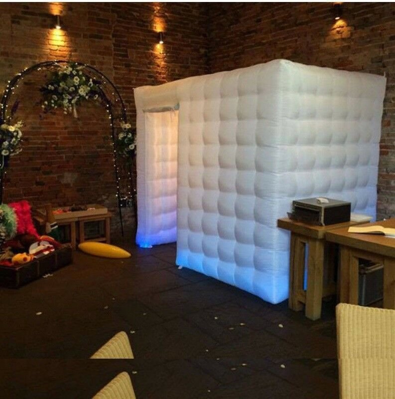 Inflatable Cube Photo Booth Air Tent Portable Photobooth with LED Lights White