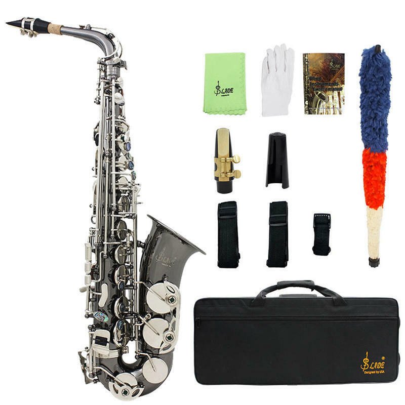 LADE Black Nickel Eb Alto Saxphone Silver E Flat Saxophone Sax with Bag Clean To