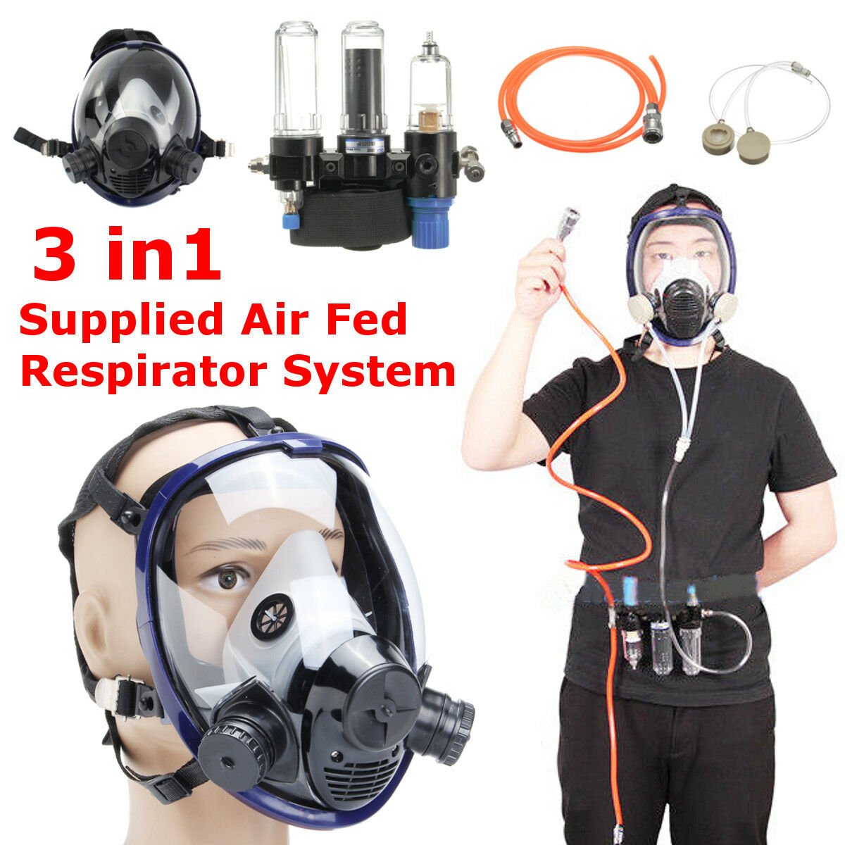 3 in 1 Function Supplied Air Fed System Respirator 6800 Full Face Clear Gas Mask