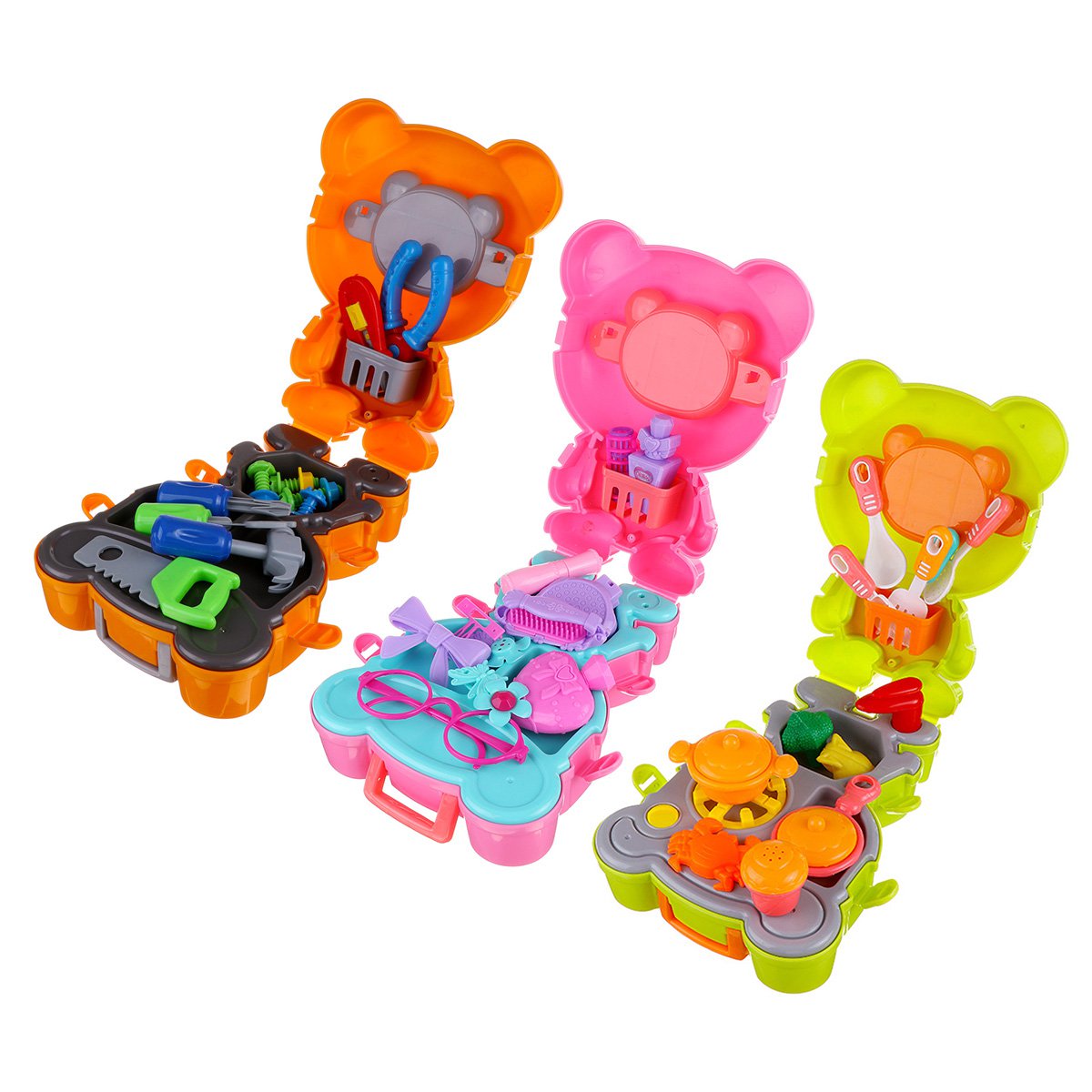 Simulation Kids Kitchen Cooking Tools Doctor's Makeup Playing Education Pretend Toy Set with Carryin