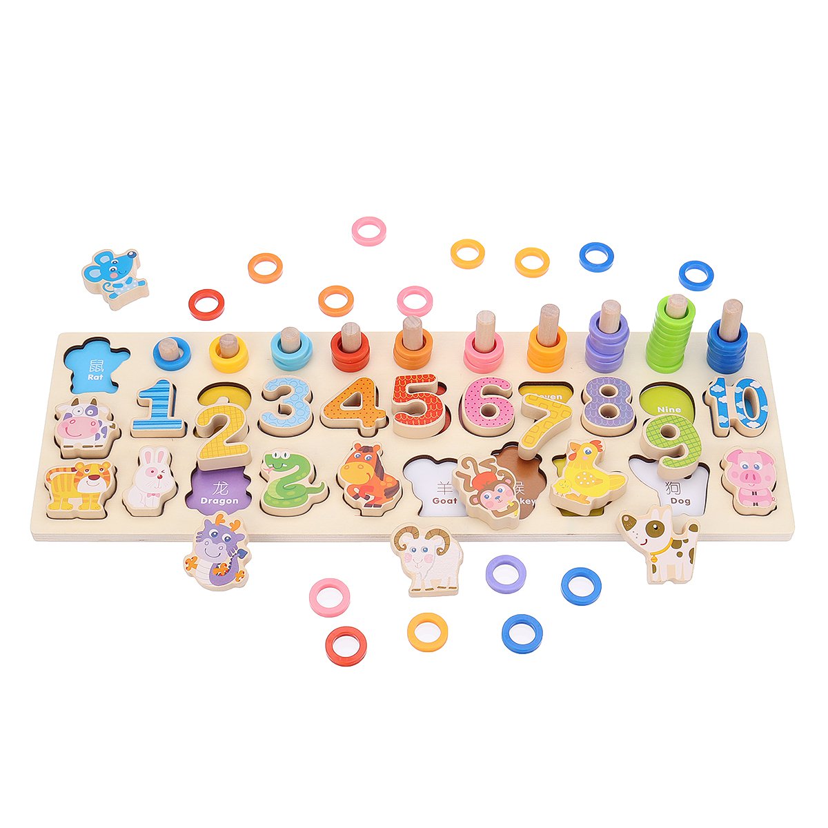 3 IN 1 Wooden Numbers&Fruit Jigsaw Puzzle Math Learning Educational Set Toys