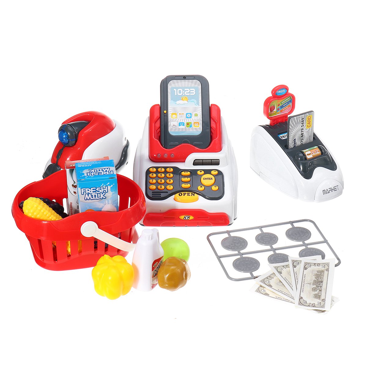 24 PCS Multi-functional Supermarket Simulation Cash Register Interactive Set Toys for Children's Fam