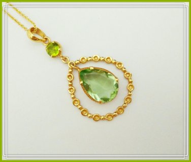 18k Yellow Gold Desire Necklace With Green Amethyst Semi Gemstone And Peridot