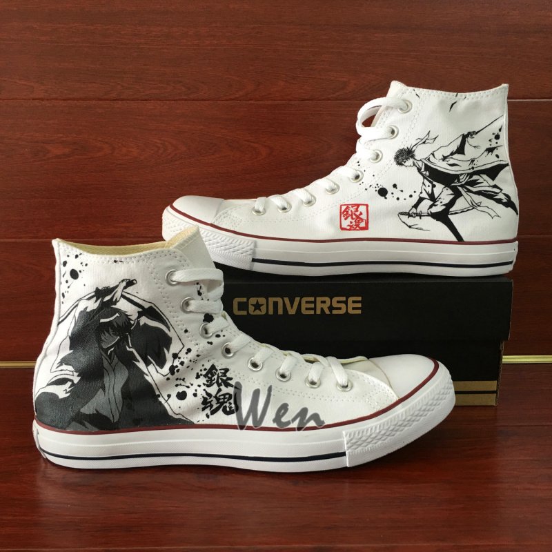 Converse All Star Shoes Gintama Hand Painted Canvas Shoes High Top White Canvas Sneakers Men Women
