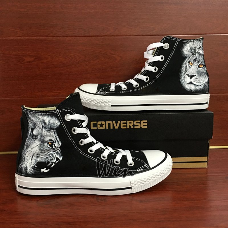 Custom Converse All Star Lion Hand Painted Shoes High Top Black Canvas Sneakers Men Women Gifts