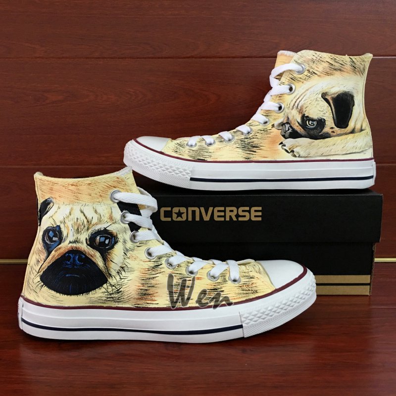 Custom Converse Chuck Taylor Hand Painted Shoes Pet Dog Pug High Top Canvas Sneakers Unique Gifts