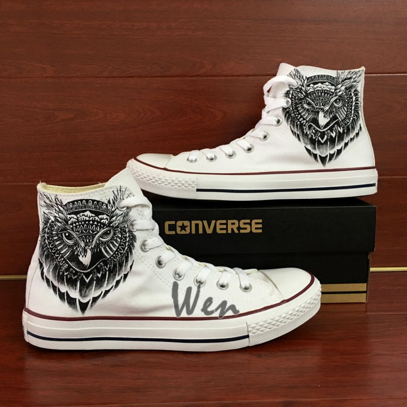 Custom Converse Shoes Owl Hand Painted Shoes High Top White Canvas Sneakers Men Women Gifts