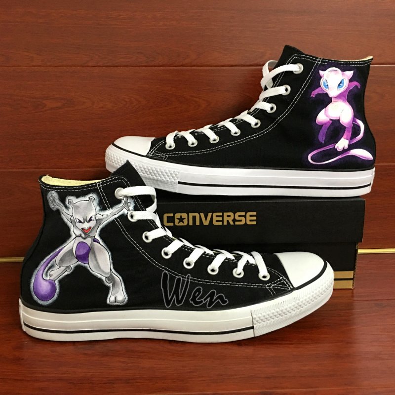 Custom Converse Shoes Pokemon Mew Mewtwo Hand Painted Canvas Sneakers Custom Design Unique Gifts