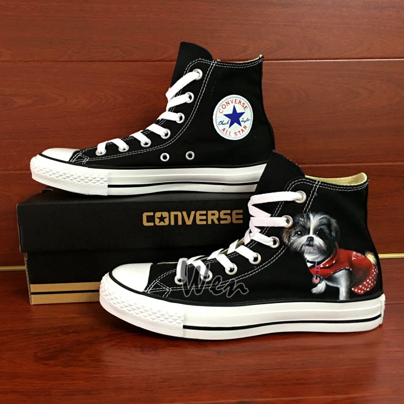 Pet Dog Converse Custom Hand Painted Shoes Black High Top Canvas