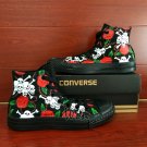 Unique Converse Sneakers Roses Skulls Custom Hand Painted Shoes All Black Canvas Shoes Gifts
