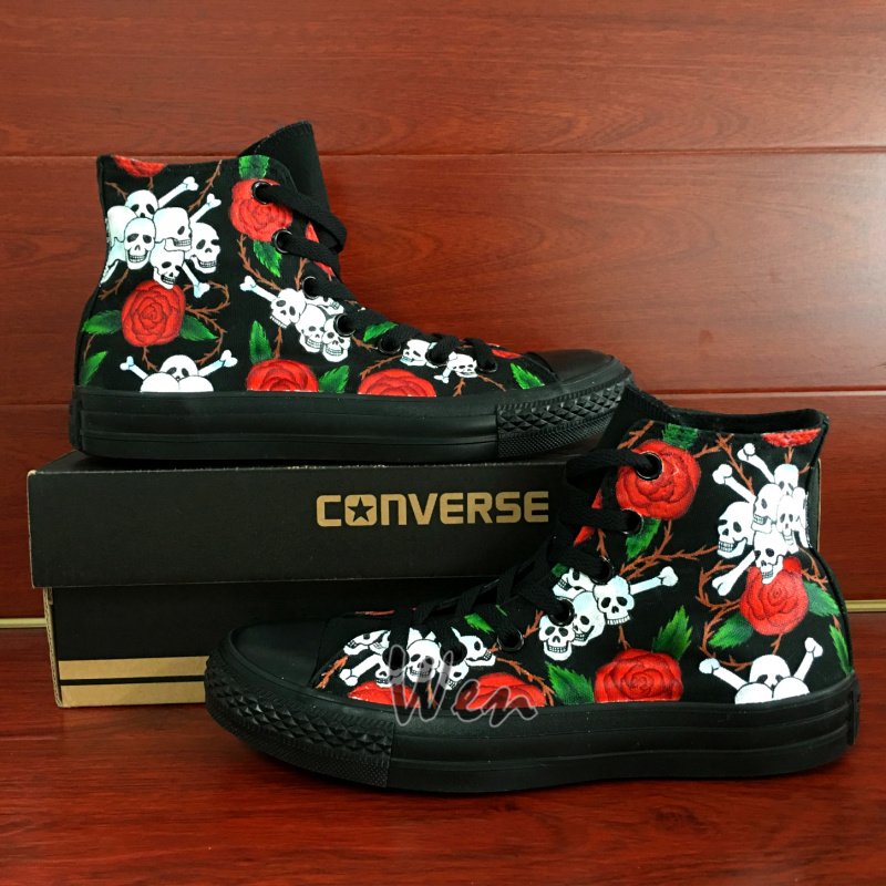 Unique Converse Sneakers Roses Skulls Custom Hand Painted Shoes All ...