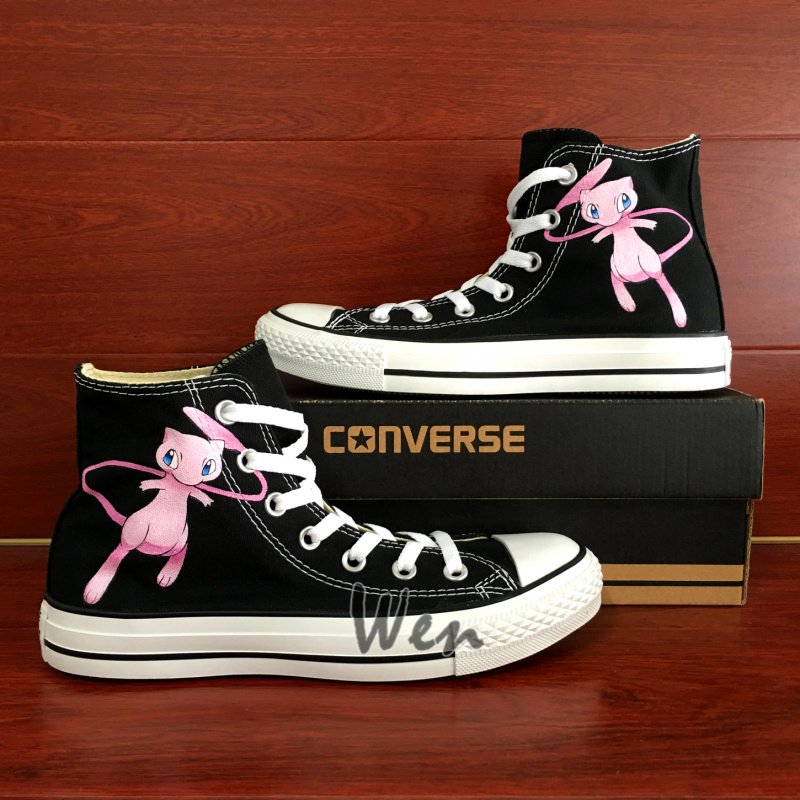 Black Converse All Star Shoes Pokemon Mew Hand Painted Shoes Personalized Canvas Sneakers