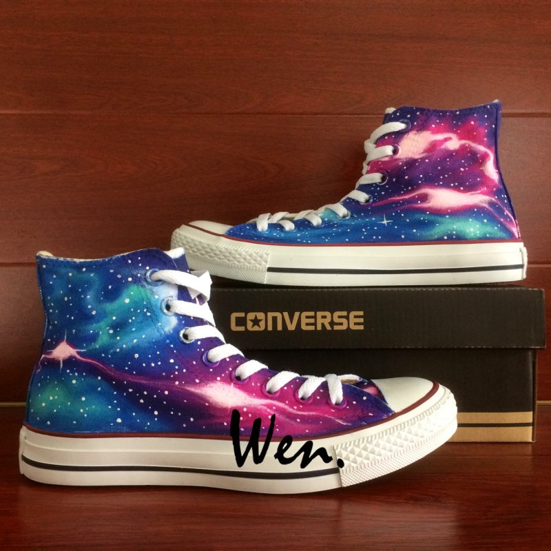 Men Women High Top Converse Sneakers Galaxy Nebula Hand Painted Shoes Fashion Canvas Sneakers