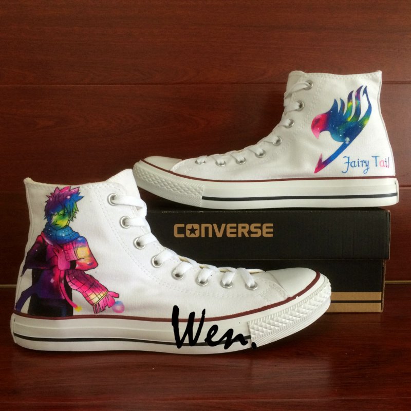 Fairy Tail Natsu White Converse Shoes Hand Painted Canvas Sneakers Men Women Unique Casual Shoes