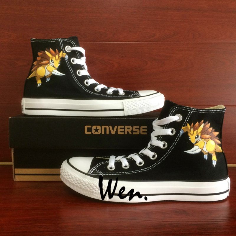 Pokemon Shoes Converse Sandslash Hand Painted Shoes Black High Top Canvas Sneakers Gifts