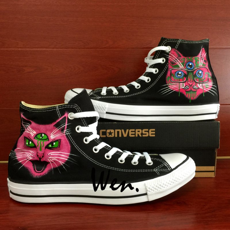 Custom Design Converse Cat Three Eyes Hand Painted Shoes High Top Canvas Sneakers Unique Gifts