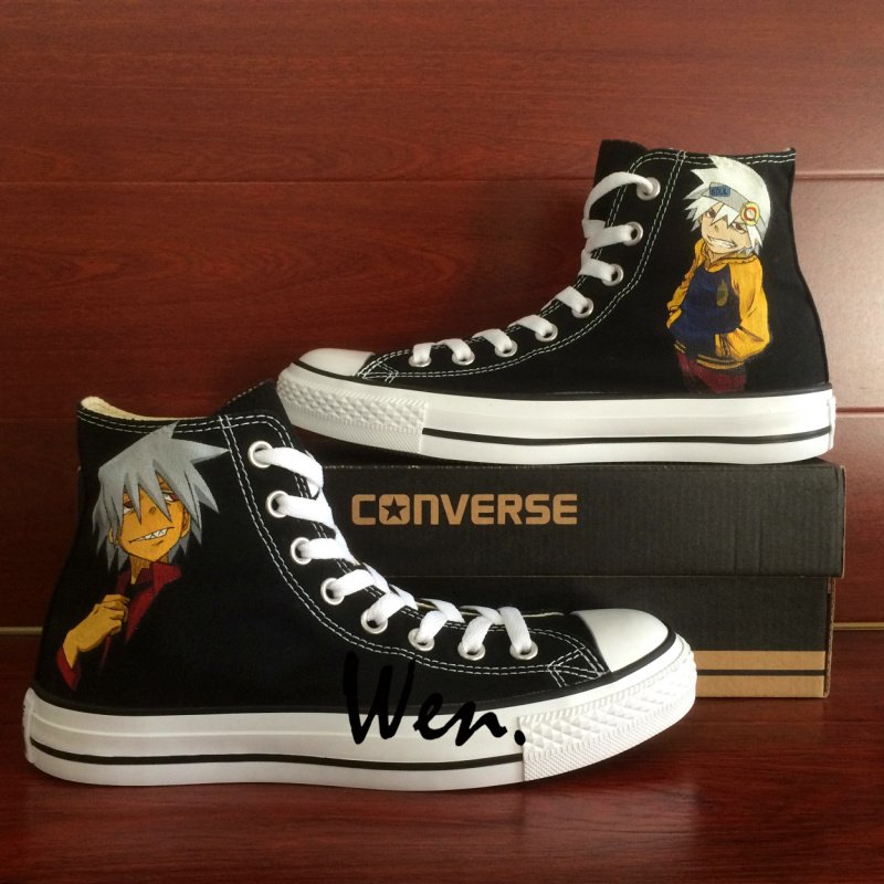 Men Women Black Converse All Star Soul Eater Hand Painted Shoes Fashion Canvas Sneakers Gifts