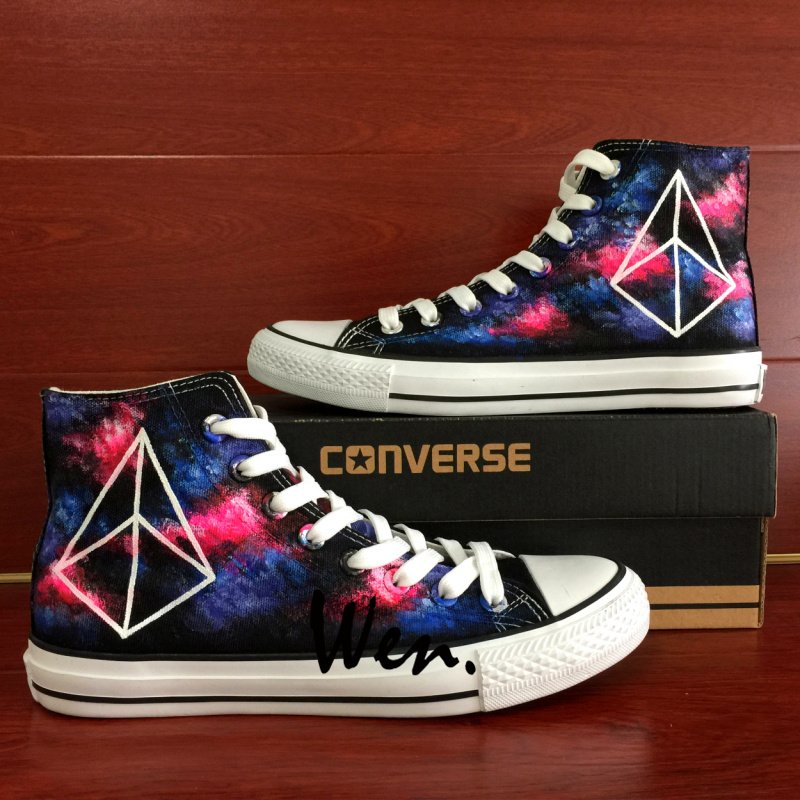Harajuku Custom Design Hand Painted Shoes Geometric Figure Galaxy High Top Canvas Shoes Gifts
