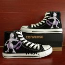 Pokemon Go Mewtwo Converse Chuck Taylor Hand Painted Shoes Black Canvas Sneakers for Men Women