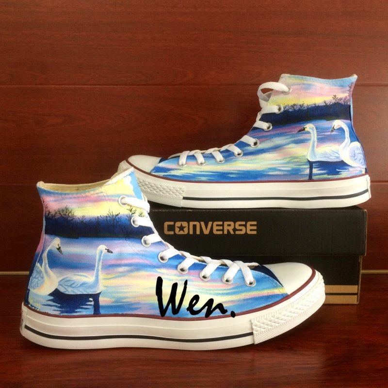 Custom Canvas Sneakers Converse All Star Swan High Top Canvas Sneakers Unique Christmas Gifts