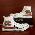 California Flag Bear Hand Painted Converse Shoes High Top White Canvas Sneakers Birthday Gifts