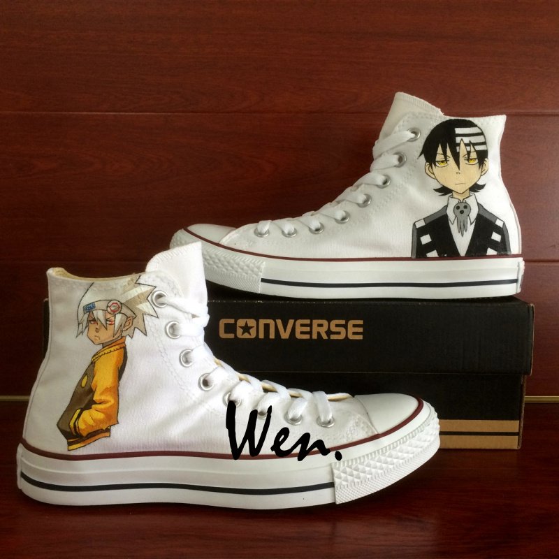 High Top Anime Converse Shoes Soul Eater Custom Hand Painted White Canvas  Sneakers Birthday Gifts