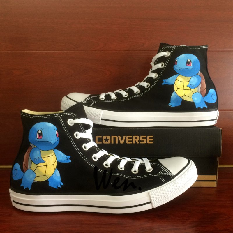 Squirtle Black Converse All Star Pokemon Hand Painted Shoes Fashion Canvas Sneakers gifts