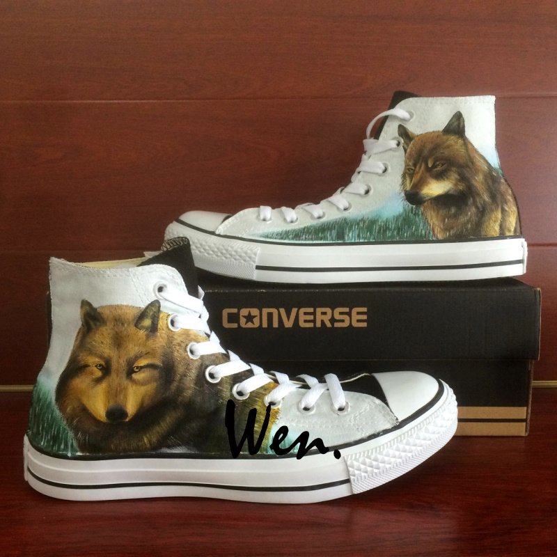 Wolf Shoes Converse Chuck Taylor Custom Hand painted Shoes Fashion Canvas Sneakers Men Women