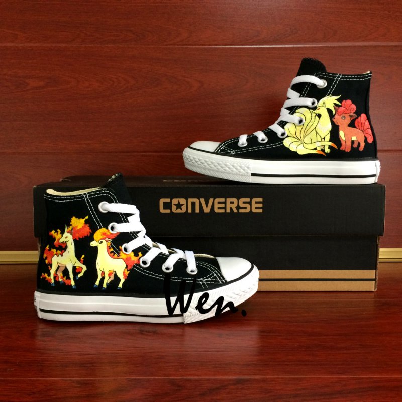 Custom Converse Shoes Pokemon Hand Painted Canvas Sneakers Ninetales Rapidash Ponyta Vulpix
