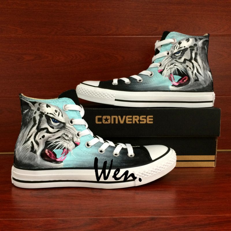 Hand Painted Shoes Snow Leopard Converse Chuck Taylor High Top Canvas Sneakers Men Women Gifts