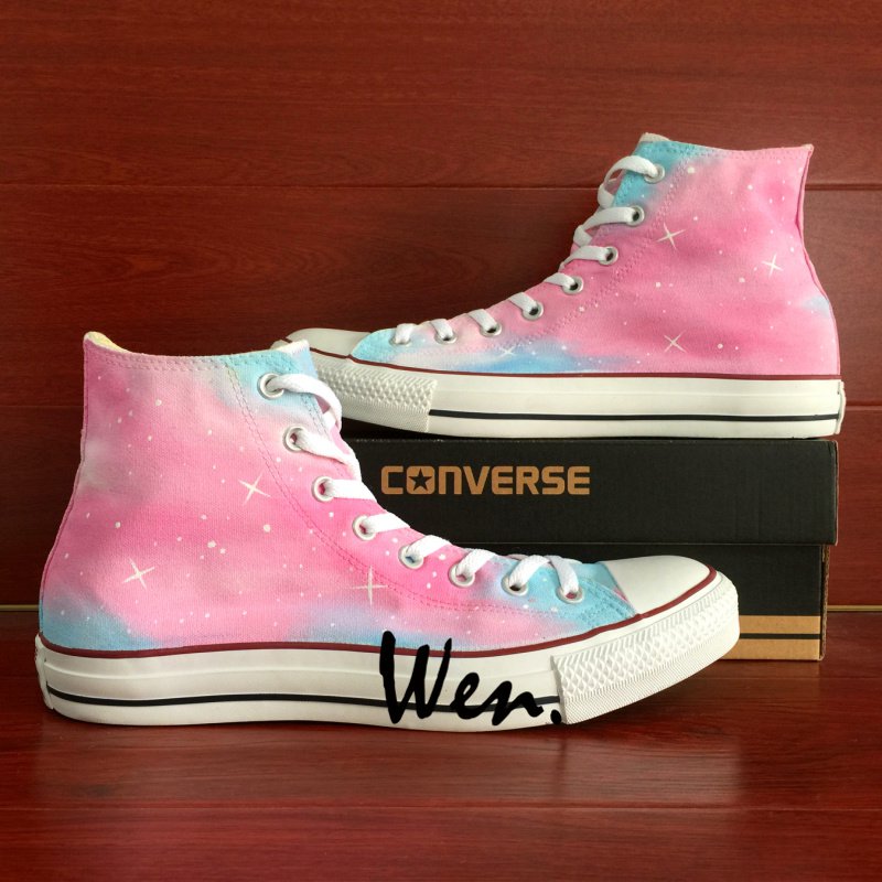 Women Men High Top Pink Galaxy Converse Shoes Custom Hand Painted Shoes Unique Canvas Sneakers