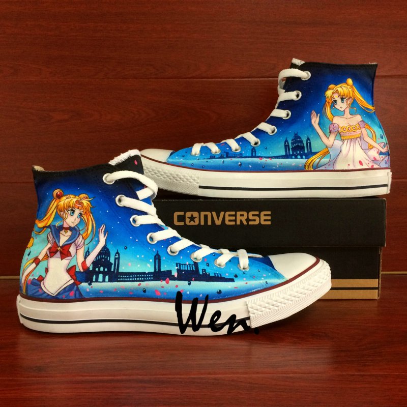 Women's Gifts Sailor Moon Converse All Star Custom Hand Painted Shoes High Top Canvas Sneakers
