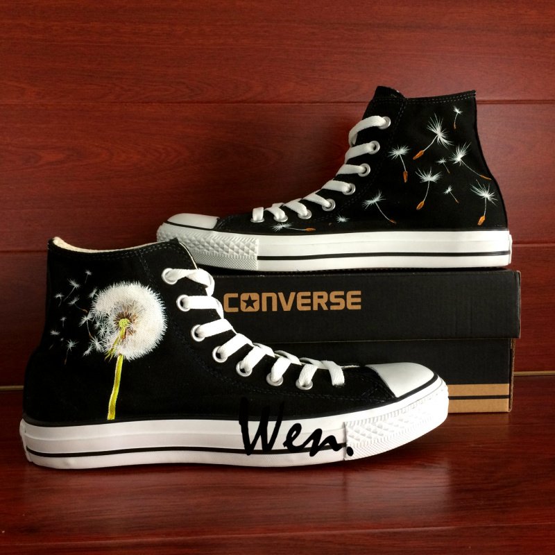 Custom Hand Painted Shoes Dandelion Black Converse Chuck Taylor Men Women Unique Canvas Shoes