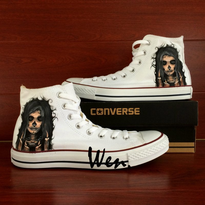 Unique Converse Shoes Candy Skull Girl Hand Painted Shoes White Canvas Sneakers Birthday Gifts