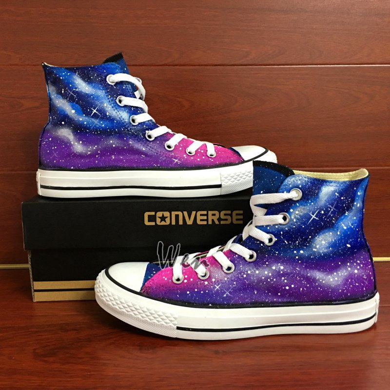 Original Hand Painted Converse Shoes Design Purple Blue Galaxy Canvas Sneakers for Man Woman