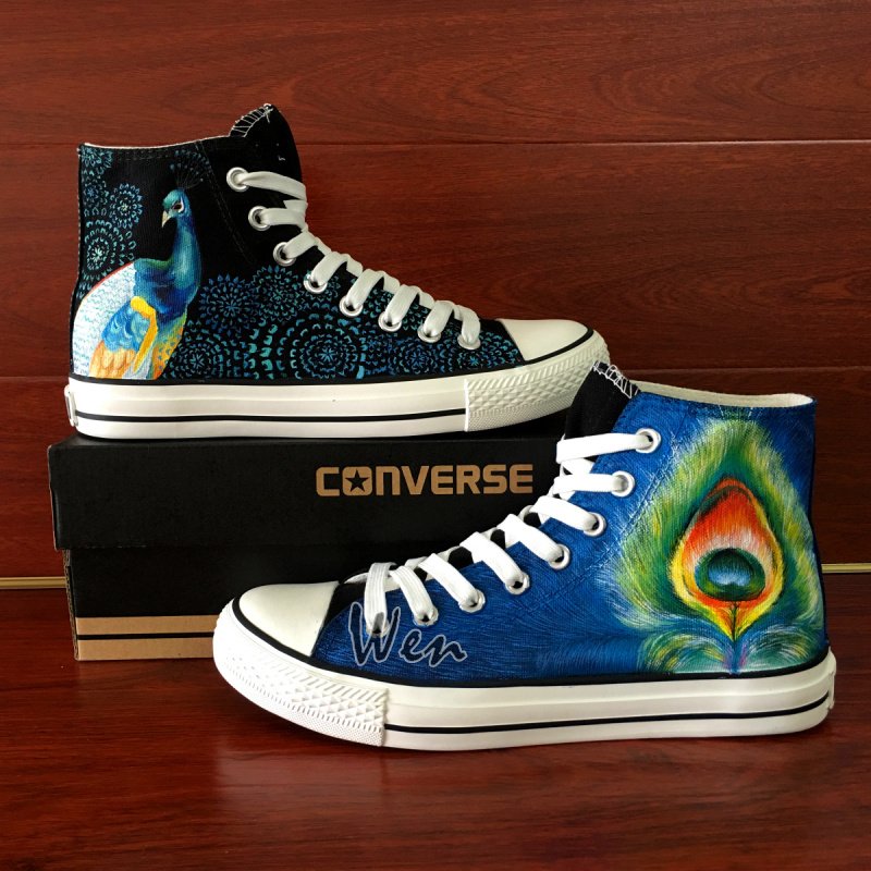 Design Custom Peacock Unisex Converse All Star Hand Painted Canvas Shoes